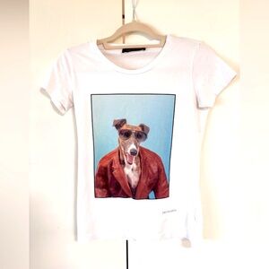 Trussardi Trendy White Dog Graphic T-Shirt med